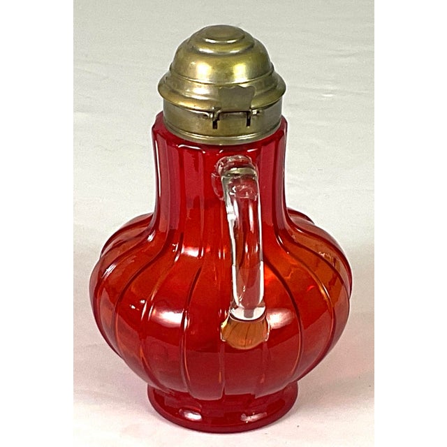 Metal Late 19th Century Early American Consolidated Glass-Eapg-Pigeon Blood Syrup, Pewter Lid-Dated For Sale - Image 7 of 7