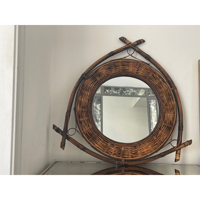 Campaign 1950s Bamboo Wicker Campaign Safari Style Mirrir For Sale - Image 3 of 4