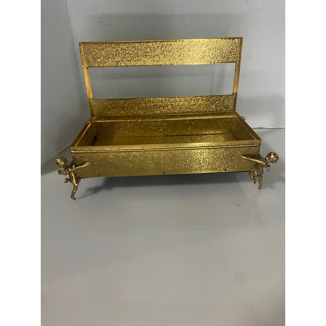 Mid 20th Century Rococo Cherub Putti Gold Embossed Floral Box Hinged For Sale - Image 12 of 12