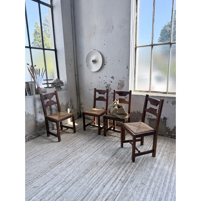 1970s Rustic Oak Chairs from De Puydt, Belgium, 1970s, Set of 4 For Sale - Image 5 of 18