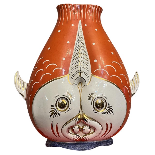 Fish-Shaped Ceramic Vase, 1950s For Sale