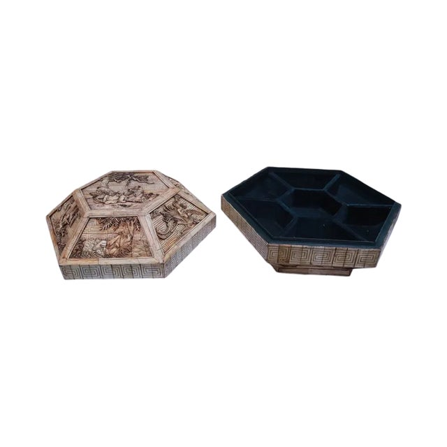 Late 19th Century Late 19th Century Large Chinese Carved Bone Hexagonal Jewelry Casket Box With Figural Panels & Fitted Interior For Sale - Image 5 of 8