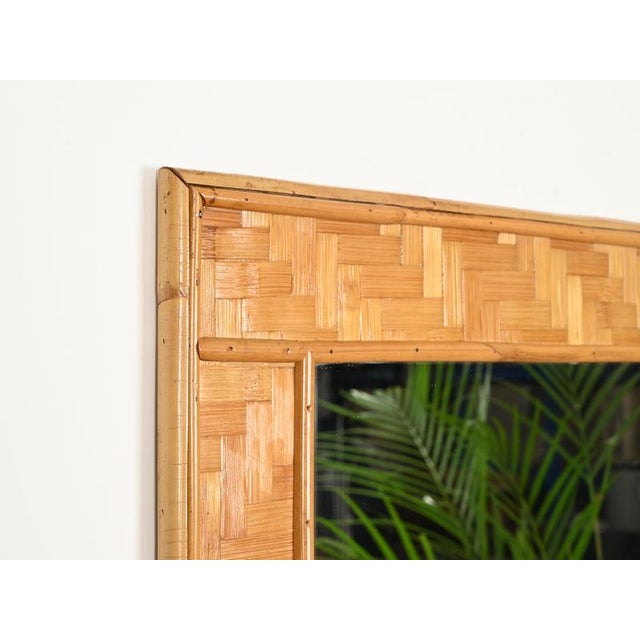 1960s Large French Riviera Rectangular Mirror in Bamboo and Woven Rattan, Italy, 1960s For Sale - Image 5 of 13
