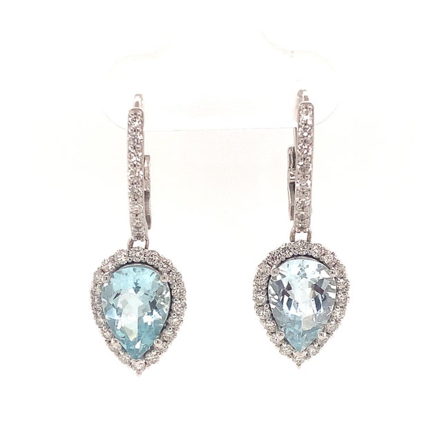 Metal Natural Aquamarine Diamond Earrings 14k Gold 3.61 Tcw Certified For Sale - Image 7 of 12