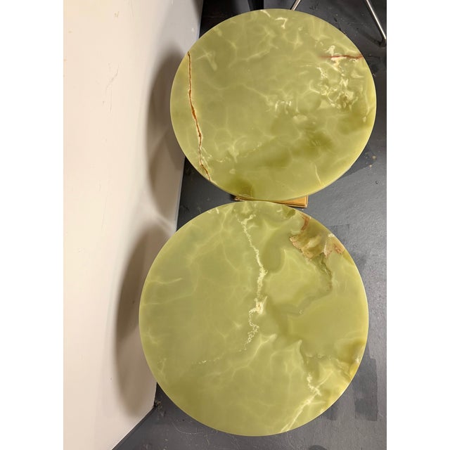 1970s Pair of Vintage Onyx Top Gilt Artichoke Pedestal Side Tables Mid Century For Sale - Image 4 of 11