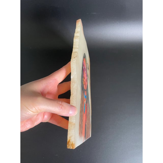 Native Indian Chief Portrait Oil Painting on Marble Slab #1 For Sale - Image 11 of 12