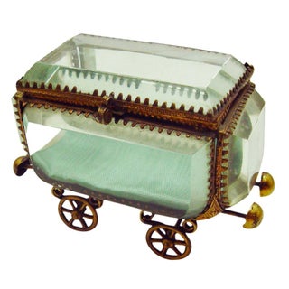 Vintage French Bevel Glass & Ormolu Carriage Box For Sale