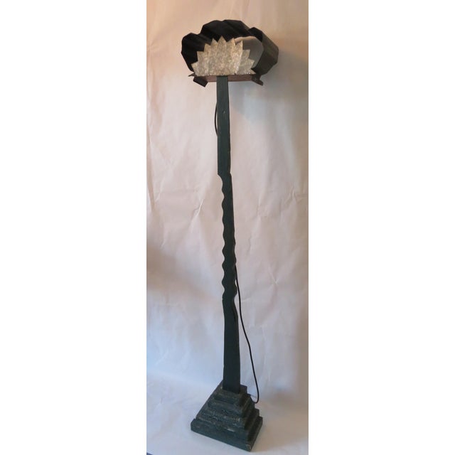 Green Wood & Metal Ziggurat Floor Lamp For Sale - Image 8 of 8