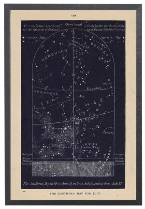 Navy Southern Star Map in Black Shadowbox 12 1/8x 17 1/8