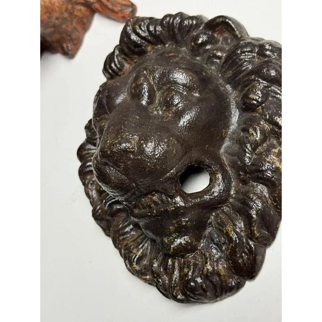 Cast Iron Lion Heads, Set of 3 For Sale - Image 5 of 13
