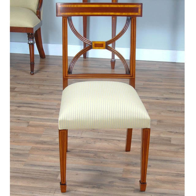 Brown Sheraton Inlaid Mahogany Chairs- Set of 10 For Sale - Image 8 of 13