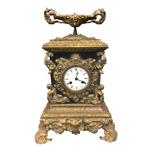 Late 1800's French Marble & Guilt Bronze Ormolu Mantle Clock For Sale