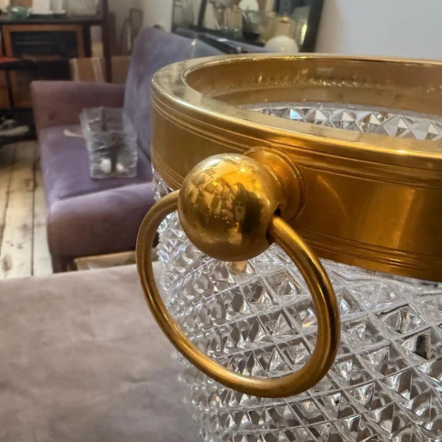 1980s Modernist Crystal and Gilded Metal French Champagne Cooler For Sale - Image 10 of 14