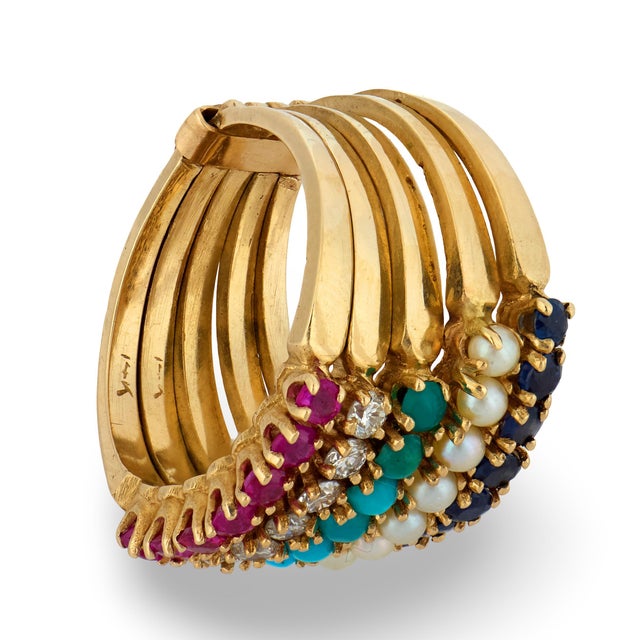 Vintage Gemstone 14k Yellow Gold Ring Set, Size 5.75 For Sale In Los Angeles - Image 6 of 6