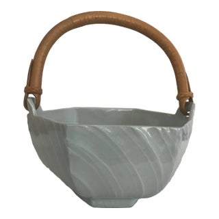 1984 Chalkley Signed Dated Ceramic Bowl With Bamboo Handle For Sale