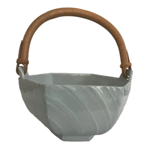 James Chalkley Signed Dated Ceramic and Wood Bowl With Handle