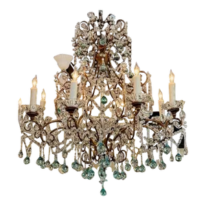 Antique Italian Beaded Crystal Chandelier With Aqua Teardrops