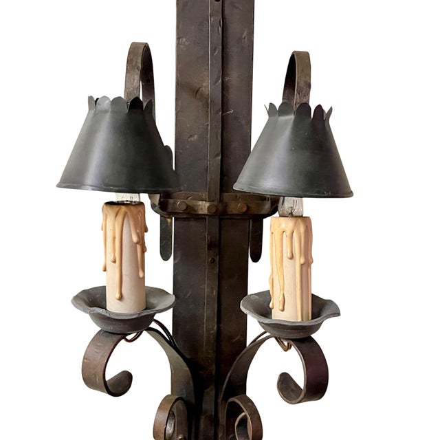 Rustic Mid 20th Century Brutalist Hand Forged Iron and Pewter Wall Sconce For Sale - Image 3 of 18