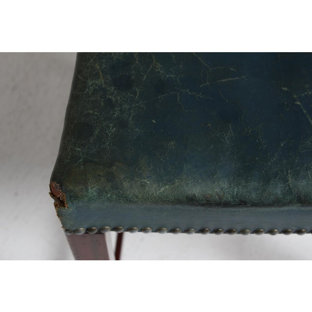 Vintage Dining Chairs in Mahogany with Blue Leather Seats from Fritz Hansen A/S, 1940s, Set of 8 For Sale - Image 17 of 18