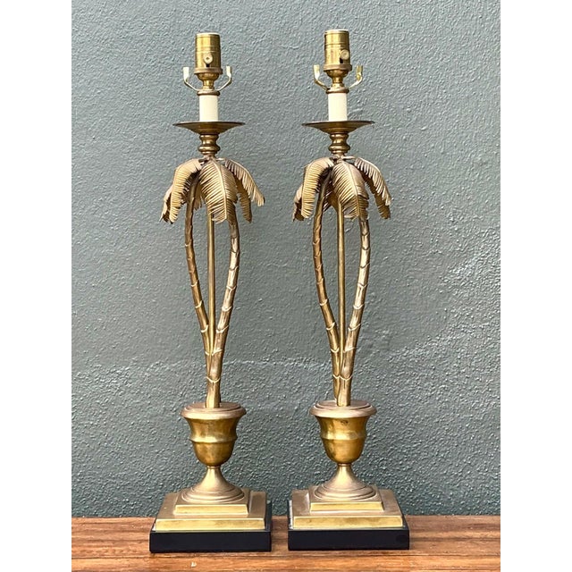 Vintage Palm Tree Brass Table Lamps - Pair For Sale In West Palm - Image 6 of 10