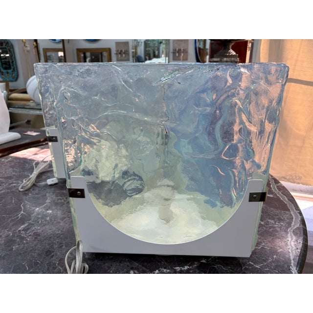 Baby Blue 1970s Opalescent Murano Glass Lamps - a Pair For Sale - Image 8 of 12