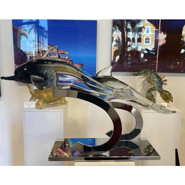 Stunning Murano Glass Dolphins on Stand by Glass Master Oscar Zanetti Description: Add a touch of elegance to your home...