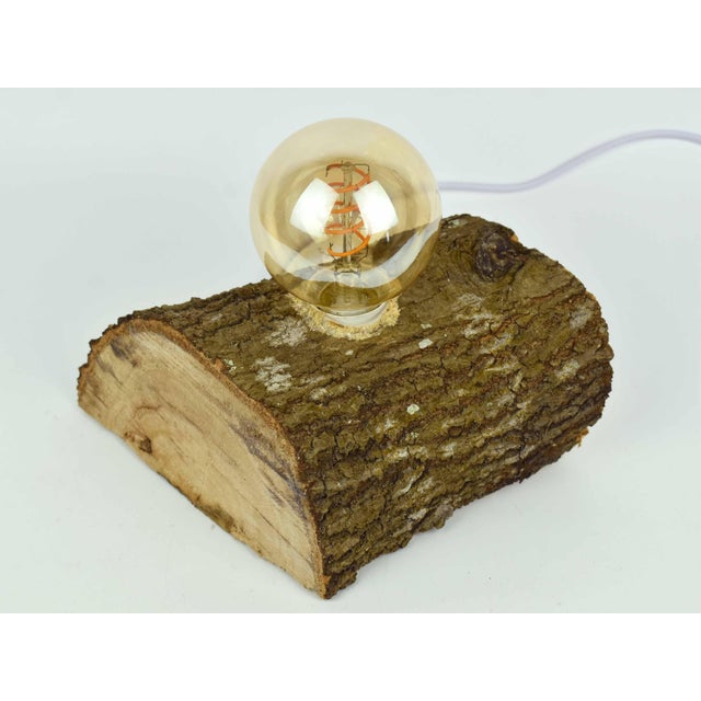 Contemporary Rustic Handmade Solid Reclaimed Natural Log Edison Filament Table Desk Lamp For Sale - Image 6 of 7
