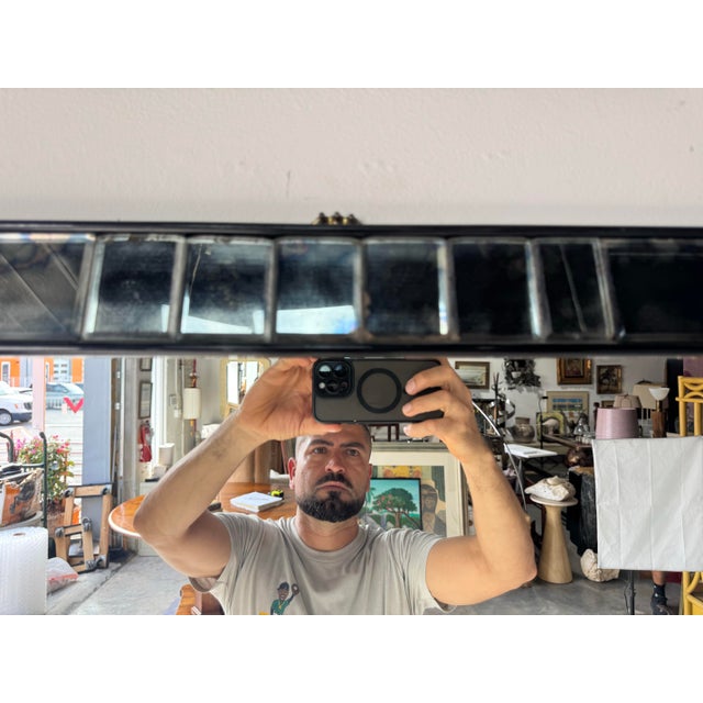 1960s 1960s Hollywood Regency Black Framed Distressed Wall Mirror/ Sold For Sale - Image 5 of 12