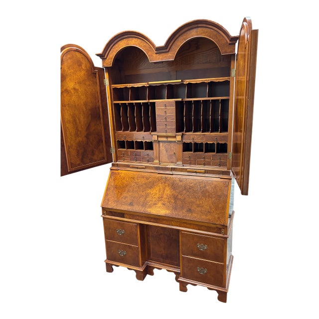 Late 20th Century Italian Burl Wood Secretary Cabinet by k.p.s. New YorkWith Mirrored Doors, 7’8” For Sale