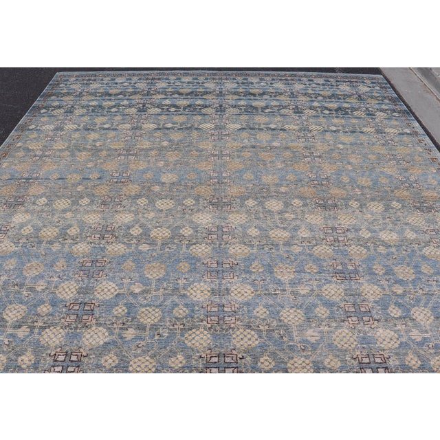 Blue Modern Large Khotan Rug by Keivan Woven Arts in Blue and Ivory 11'9 X 14'9 For Sale - Image 8 of 17