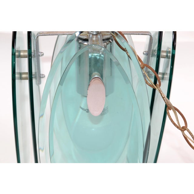 Mint Fontana Arte Mid-Century Modern Beveled Glass & Chrome Pendant Light Fixture 70s For Sale - Image 8 of 13