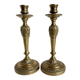 French Brass Candlesticks -- a Pair For Sale