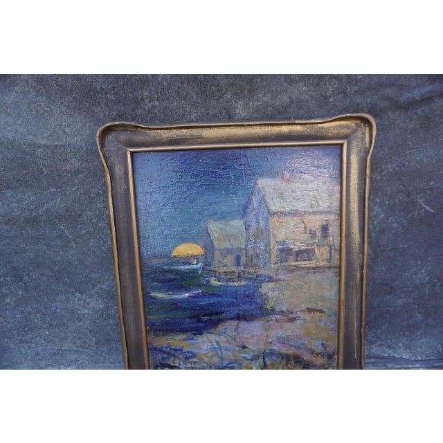 1920s Lucy Scott Bower (1864-1934) Moonlit Harbor Oil on Board For Sale - Image 5 of 13