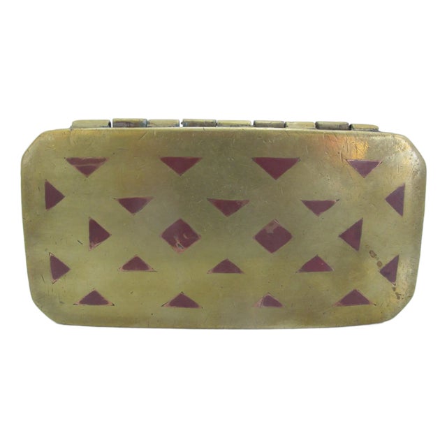 Antique Mindanao East Indian Brass Copper Inlay Betel Nut Snuff Box For Sale