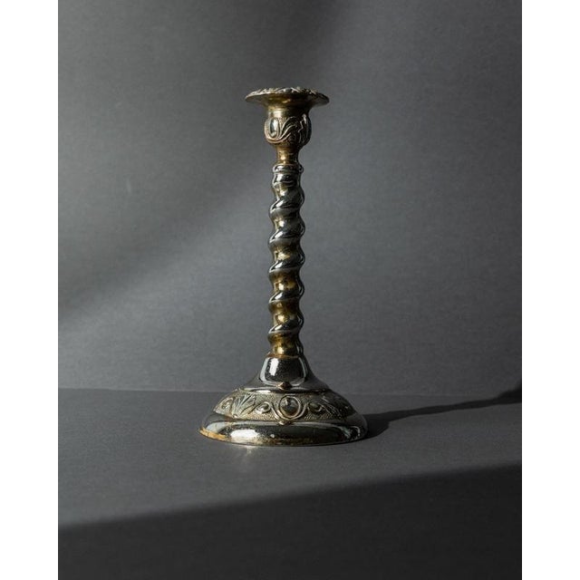Vintage Victorian Style Silver-Plated Twisted Candleholder, England, 1940s For Sale - Image 6 of 11