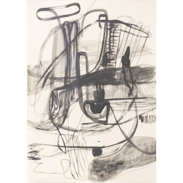 Jana Schroder (German, b. 1983), Abstract Composition, Ink on Paper, circa 2020, ebonized wood frame. Image: 16.25" H x...