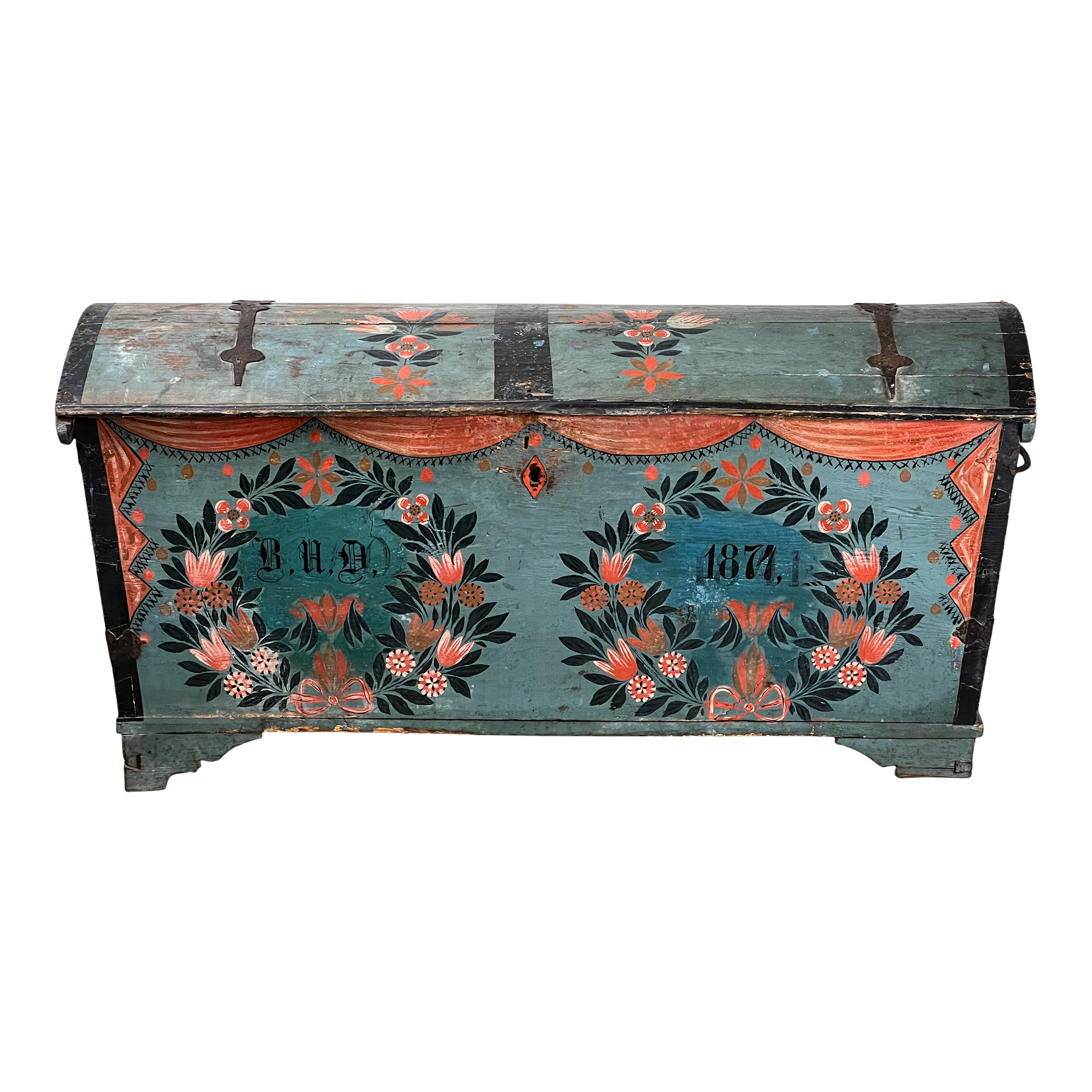 Antique Swedish Oak Kista Dowry Chest C. 1841 | Chairish