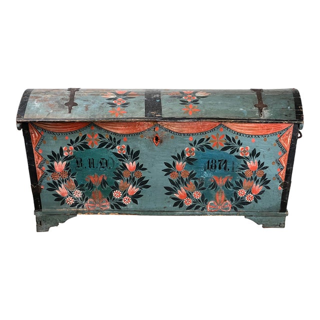Antique Swedish Oak Kista Dowry Chest C. 1841 For Sale
