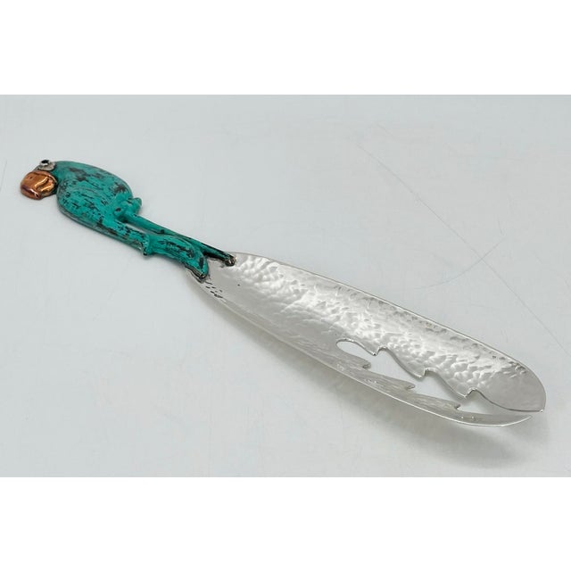 1980s Rare Emilia Castillo Taxco Parrot Silverplate & Verdigris Serving Utensils For Sale - Image 9 of 18