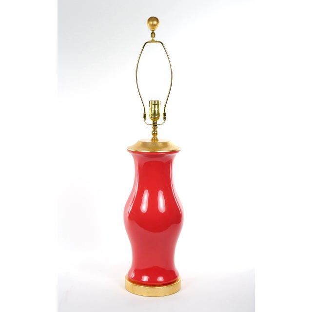 Pair Salmon Porcelain Tables Lamps With Giltwood Pedestals For Sale - Image 11 of 13