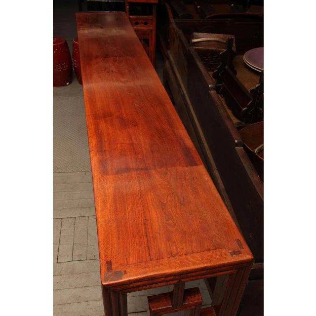 Antique Chinese Geometrical Design Long Elmwood Console Table, Early 1900s For Sale - Image 4 of 11