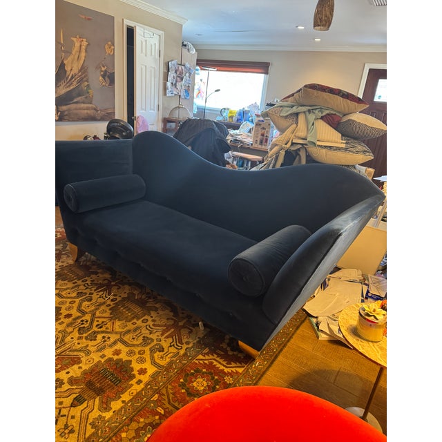 1990s 1990s Retro Lounge Style Blue Velvet Sofa For Sale - Image 5 of 9