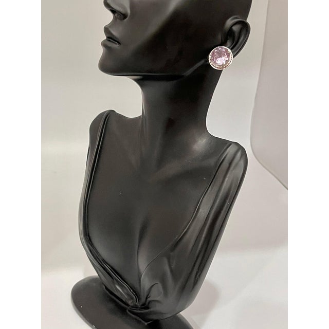 Metal 24 Ct Round Natural Pink Amethyst Earrings 18 Karat White Gold Post Backs For Sale - Image 7 of 8