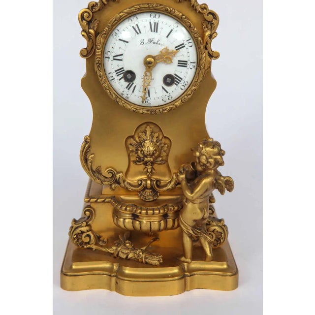 Metal 19th-Century French Bronze Doré Mantel Clock With Cherub, Signed G. Fabre, Paris For Sale - Image 7 of 11