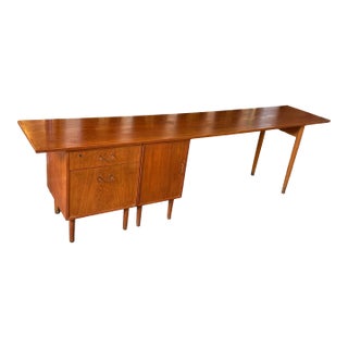 Mid 20th Century Teak Wood Office Desk With Cabinet For Sale