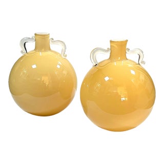 Massive Pair of Murano Hand-Blown Art Glass Double-Handled Urns For Sale