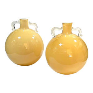 Massive Pair of Murano Hand-Blown Art Glass Double-Handled Urns