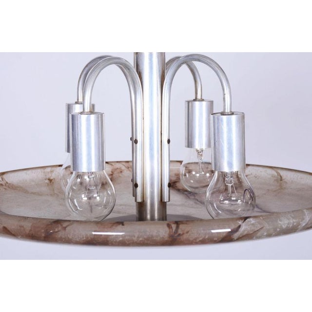 Metal Art Deco Chandelier in Aluminium and Marbled Glass, Czech, 1940s For Sale - Image 7 of 14