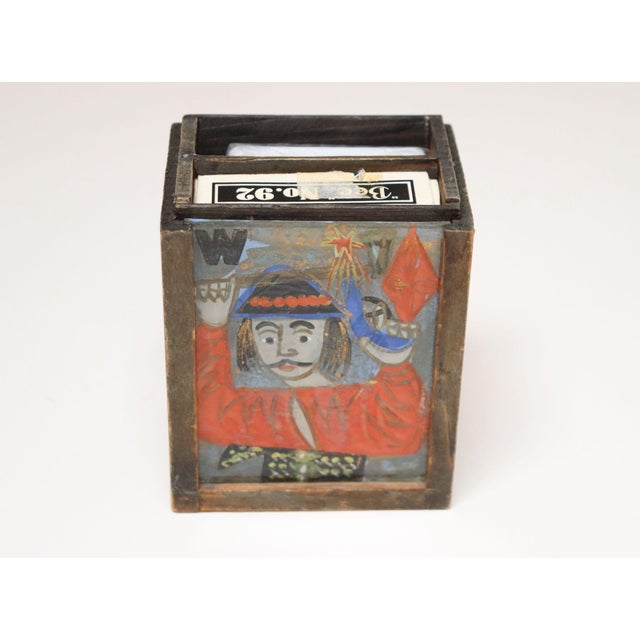 Olive Vintage Polish Folk Art Hand-Painted Wooden Playing Card Holder by Irena Makowey For Sale - Image 8 of 12