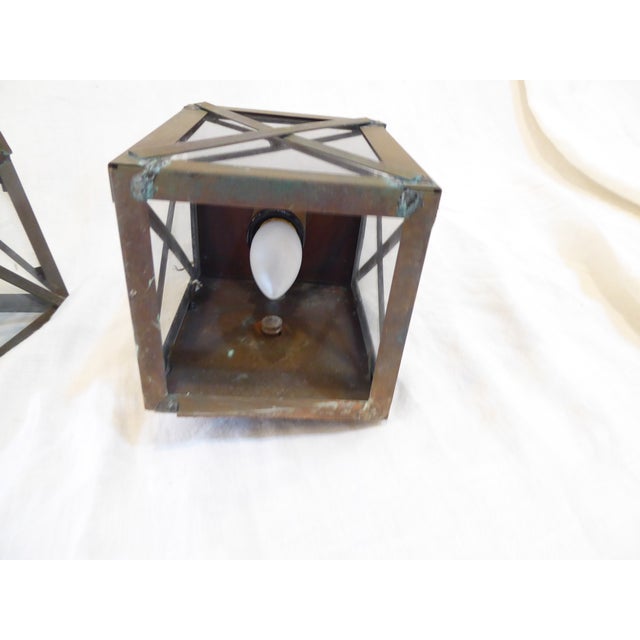 American Vintage Copper Lantern Sconces - Pair For Sale - Image 3 of 4